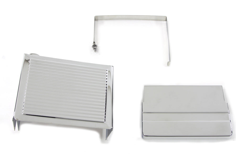 HARLEY Verchromter, geriffelter Batterieabdeckungssatz, passend für 1970-1984 FLH,