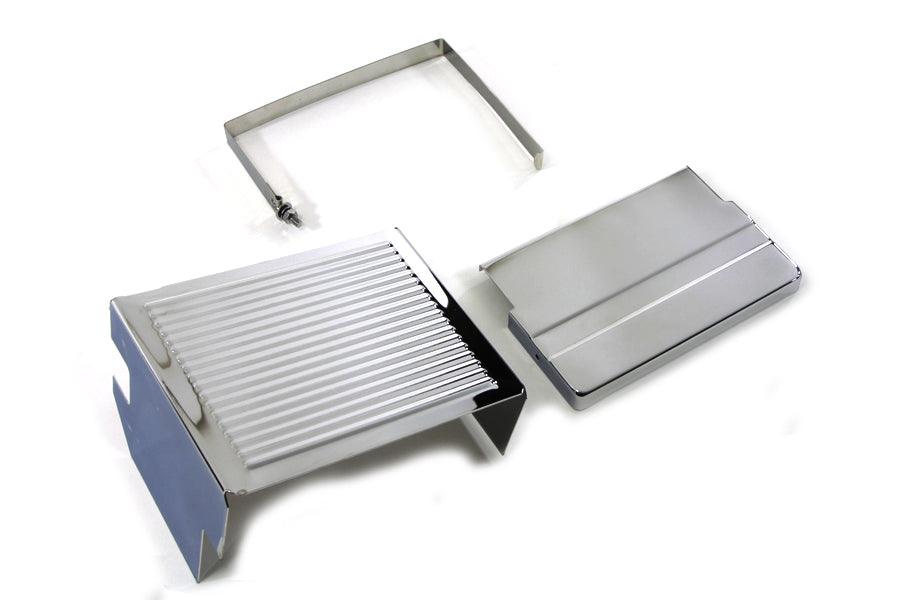 HARLEY Verchromter, geriffelter Batterieabdeckungssatz, passend für 1970-1984 FLH,