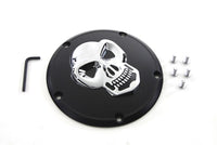 HARLEY Schwarzer Derby-Deckel mit Chrom-Totenkopf Passt für 1999–2018 FXST, 1999–2018 FLST, 1999–2015 FLT,
