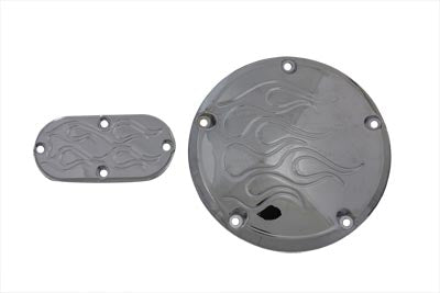 HARLEY 5-Loch Flammen Derby- und Oval-Inspektionskit Chrom Passend für 1999-UP FXST, 1999-2005 FXD, 1999-