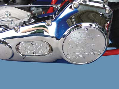 HARLEY 3-Loch Flammen Derby und ovale Inspektionsabdeckung Chrom Passend für 1970-1984 FL, 1971-1984 FX, 1984-1