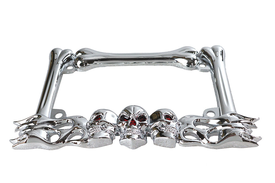 HARLEY Kennzeichenrahmen Totenkopf-Design Chrom Passt 0-  Custom, passend für 4 x 7 Zoll Kennzeichen.