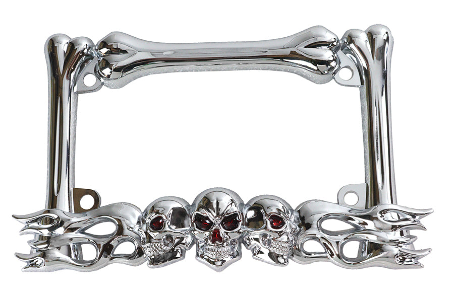 HARLEY Kennzeichenrahmen Totenkopf-Design Chrom Passt 0-  Custom, passend für 4 x 7 Zoll Kennzeichen.
