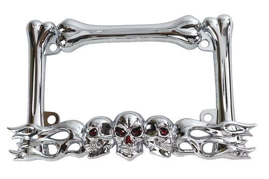 HARLEY License Plate Frame Skull Style Chrome Fits 0-  Custom, application to fit 4 x 7" plates."