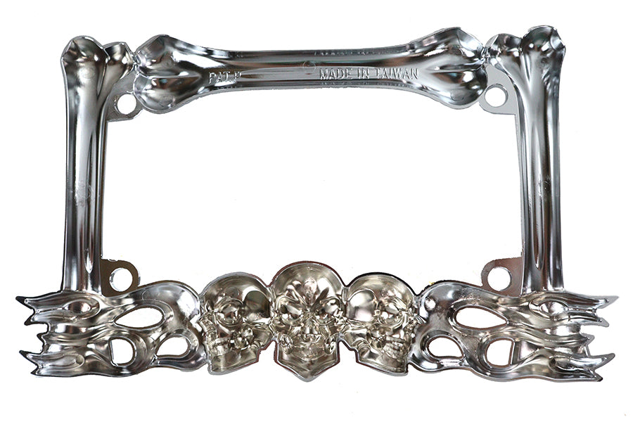 HARLEY Kennzeichenrahmen Totenkopf-Design Chrom Passt 0-  Custom, passend für 4 x 7 Zoll Kennzeichen.