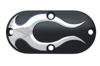 HARLEY Schwarze Inspektionsabdeckung mit Chromflamme Passt auf 1965-1986 FL,   1965-1986 FL,   1965-1986 FX,