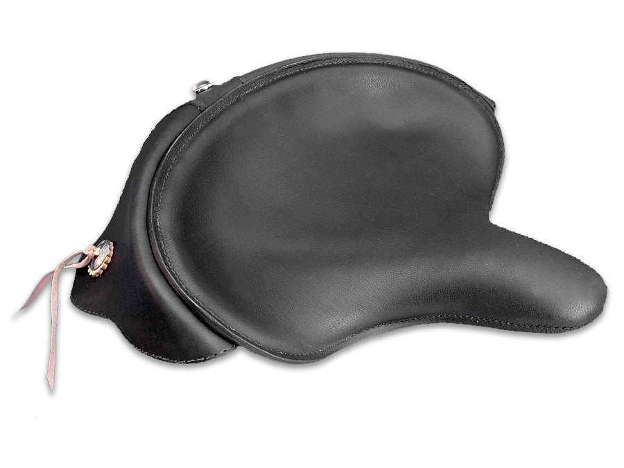 HARLEY Black Leather Solo Seat with Skirt fits 1936-1940 EL,  1941-1984 FL,  1929-1952 WL,  1930-1936 VL,  1937-1948 UL,  1937-1972 G,