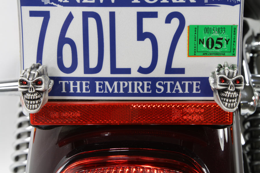 HARLEY Skull with Skeleton Hand License Plate Topper Set fits 0-  All, models