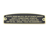 HARLEY Luftfilter Anweisungsschild passend für 1936-1940 UL, 1936-1940 EL,