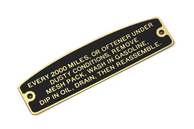 HARLEY Air Cleaner Instruction Tag Fits 1936-1940 UL,   1936-1940 EL,