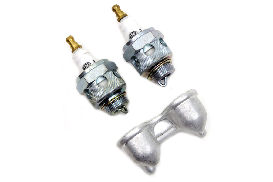 HARLEY 18mm Zündkerzen-Set mit Halter passend für 1936-1947 EL, 1941-1947 FL,