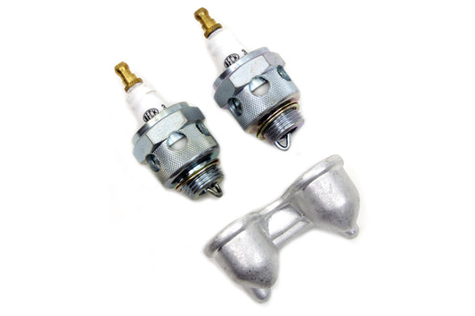 HARLEY 18mm Spark Plug Set with Holder Fits 1936-1947 EL,   1941-1947 FL,