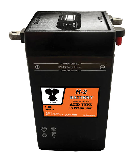 HARLEY H-2 6 Volt 22 Amp Battery with Vent Tube Fits 1937-1952 W,   1941-1964 FL,   1936-1952 EL,