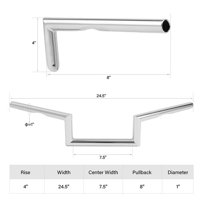 Custom Chrome HARLEY CHROME 1" "60'S" BAR-NARROW STYLE 4" RISE;WIDTH 24.5"