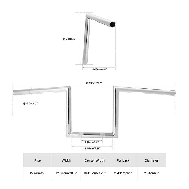 Custom Chrome HARLEY Z BAR - 6 IN RISE