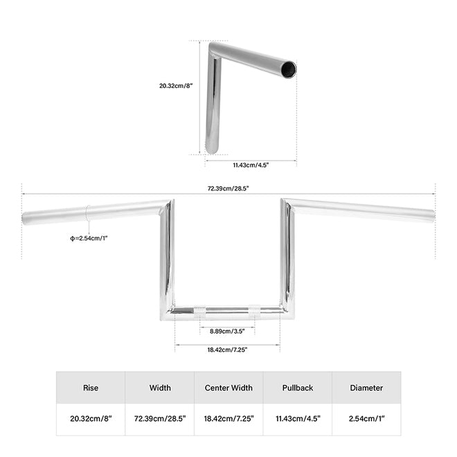 Custom Chrome HARLEY Z BAR - 8 IN RISE
