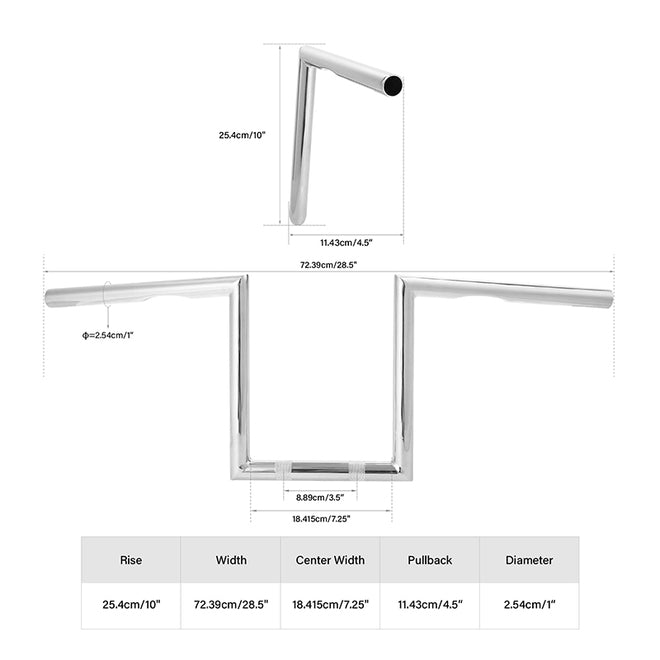 Custom Chrome HARLEY Z BAR - 10 IN RISE