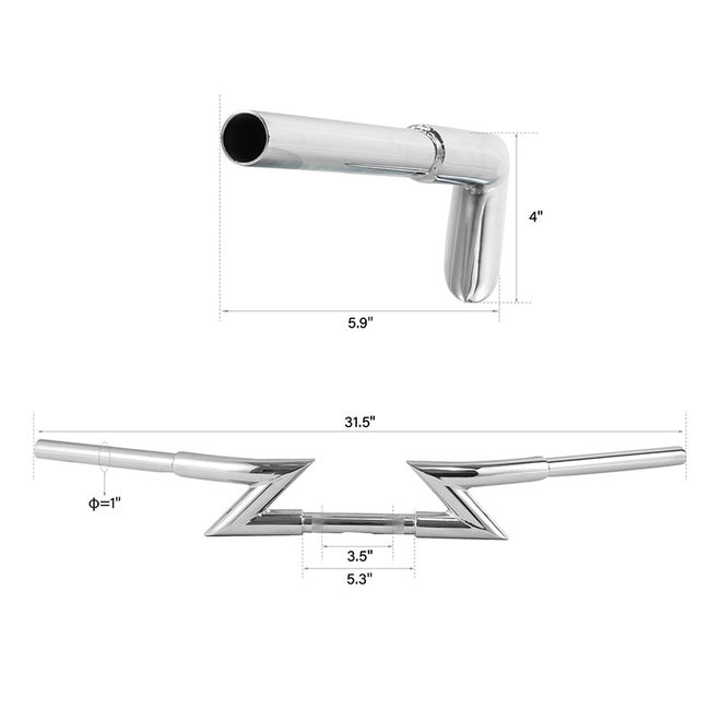 Custom Chrome HARLEY CHROME 1-1/4" Z BAR 4" RISE. DRILLED AND DIMPLED KNURLED.