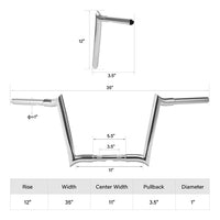 Custom Chrome HARLEY CHROME 1-1/4" 'DIABLO' BAR 12" RISE;WIDTH 35";PULLBACK 3.5"