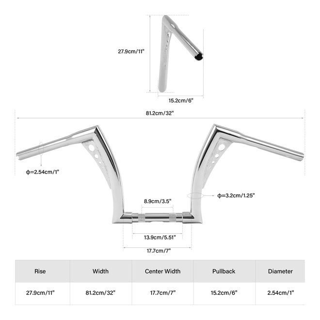 Custom Chrome HARLEY 1.25 IN BONANZA BARS 11 IN CHROME