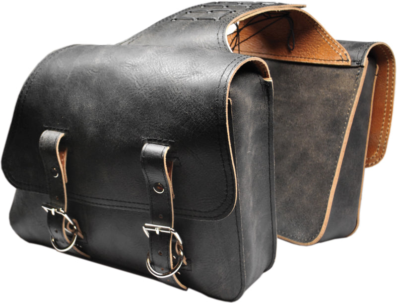 Custom Chrome HARLEY RUSTIC BLACK LEATHER THROW OVER SADDLEBAGS