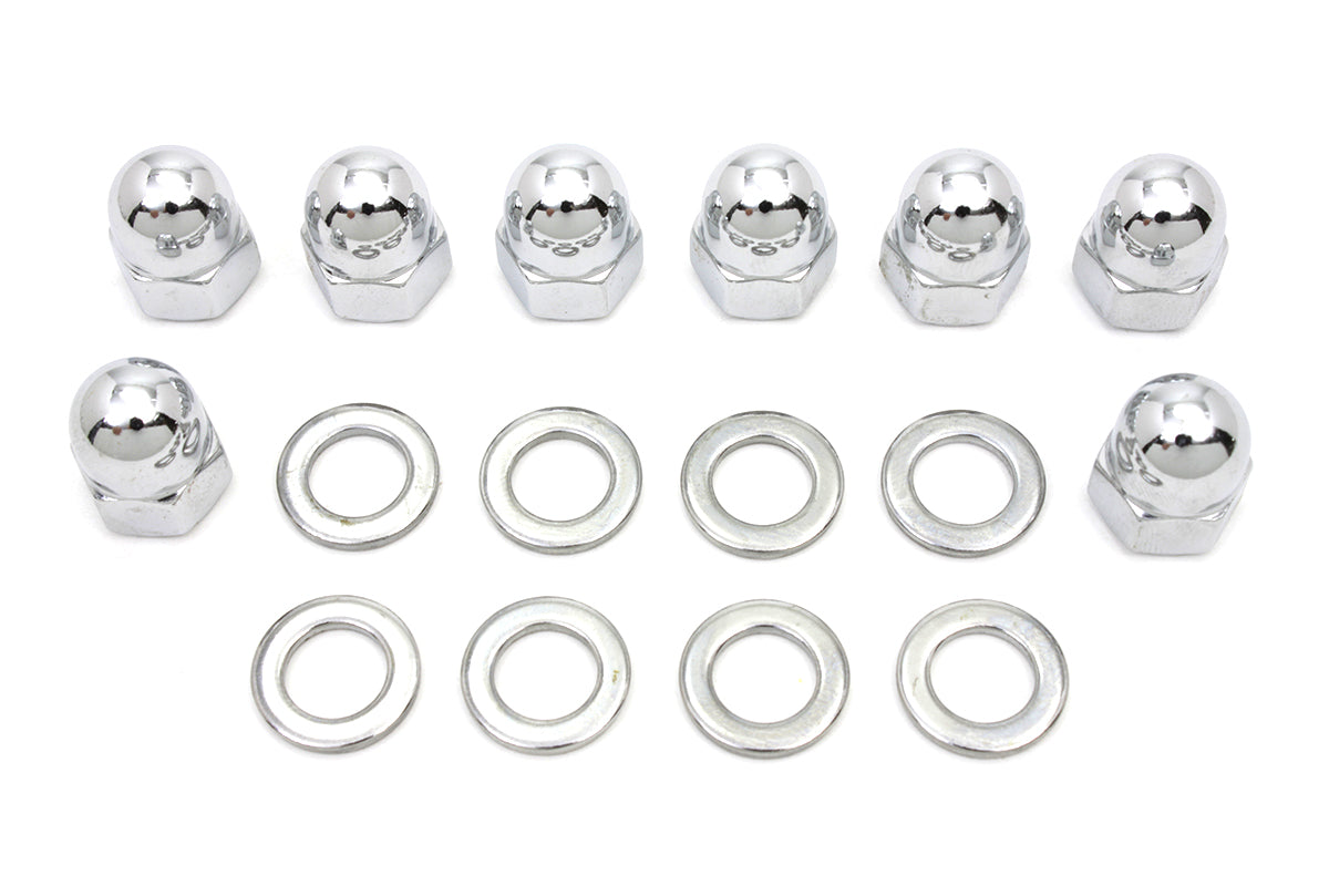 HARLEY Chrome Cylinder Base Acorn Nut and Washer Fits 1941-1977 FL,   1971-1977 FX,   1936-1940 EL,