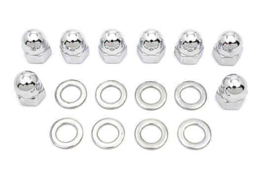 HARLEY Chrome Cylinder Base Acorn Nut and Washer Fits 1941-1977 FL,   1971-1977 FX,   1936-1940 EL,