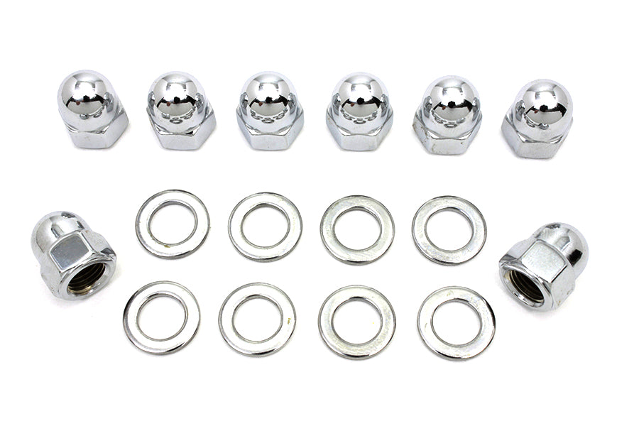 HARLEY Chrome Cylinder Base Acorn Nut and Washer Fits 1941-1977 FL,   1971-1977 FX,   1936-1940 EL,