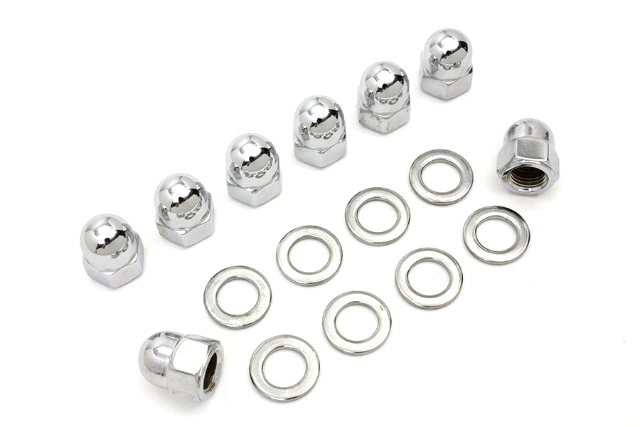 HARLEY Chrome Cylinder Base Acorn Nut and Washer Fits 1941-1977 FL,   1971-1977 FX,   1936-1940 EL,