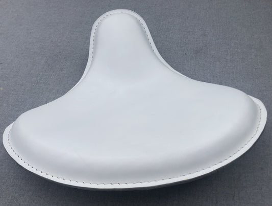 Harley Tractor Style Solo Seat Genuine White Leather Honda Bobber Chopper Yamaha