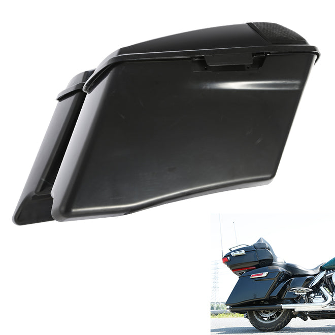 Custom Chrome HARLEY PRIMER BLACK CVO STRETCHED SADDLEBAGS W/ SPEAKER LIDS 14UP