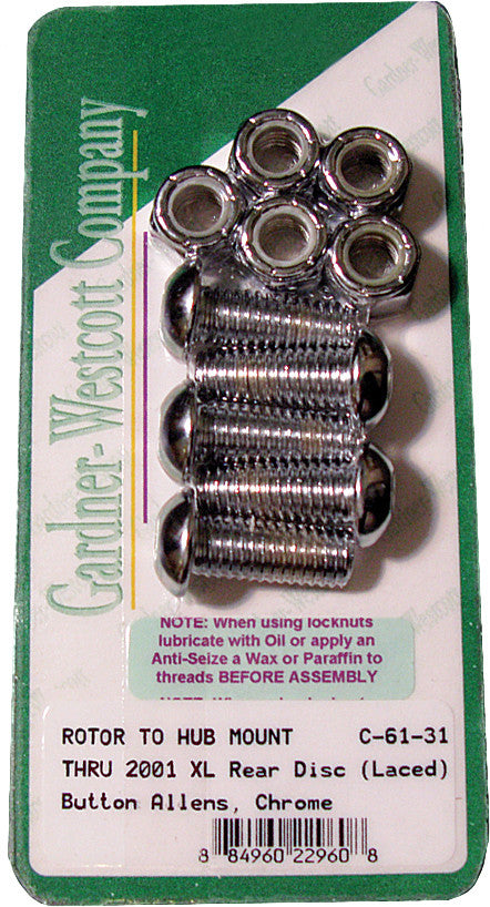 HARLEY GARDNERWESTCOTT REAR BRAKE ROTOR ALLEN BOLTS 92-UP BIG TWIN LACED WHEEL  C-61-31