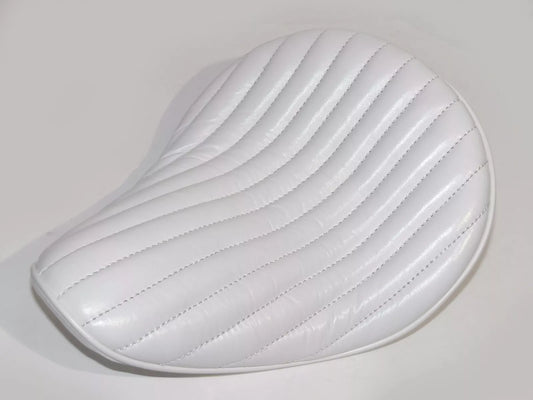 WHITE LEATHER "356" VERT RIB HI-BACK SOLO SEAT TUCK & ROLL HARLEY BOBBER CHOPPER